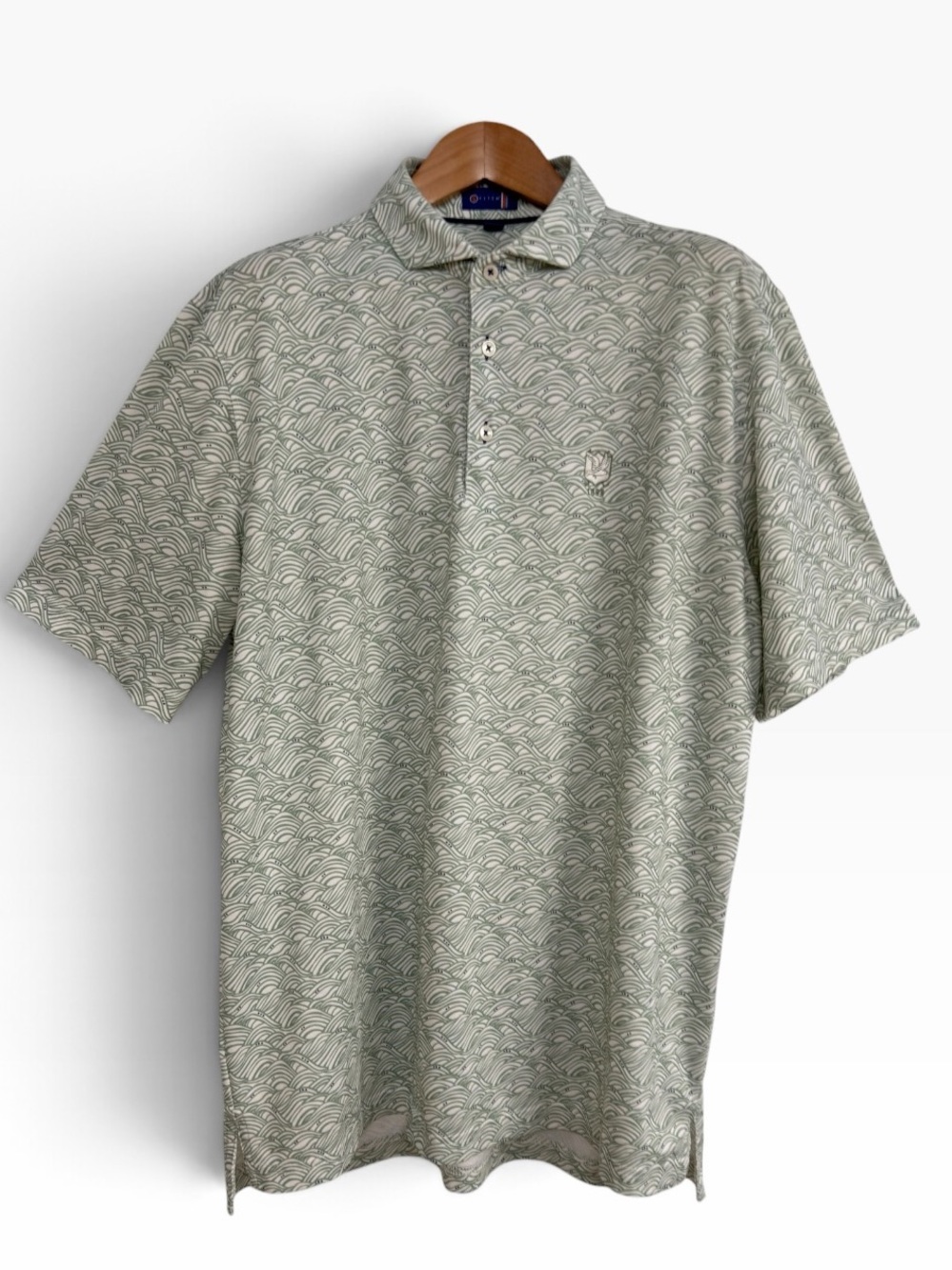 Stitch Polo Shirt Men’s Large Green Wave Print Short Sleeve Golf Performance Top